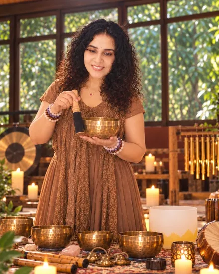 Portrait of Riyah in her tranquil wellness sanctuary